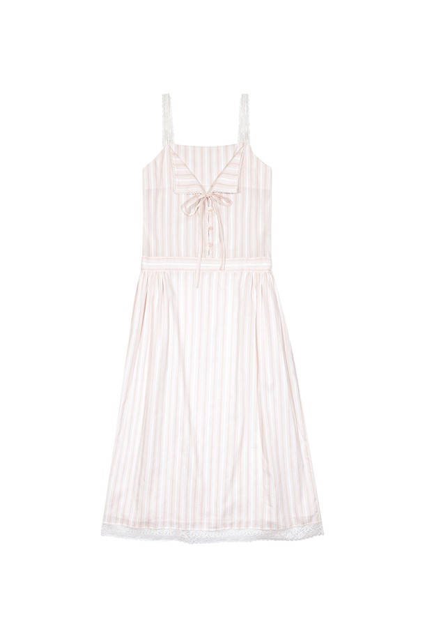 MARGARIN FINGERS - 민소매 원피스 - [24SUMMER] LACE STRIPE LONG ONE-PIECE (LIGHT PINK)