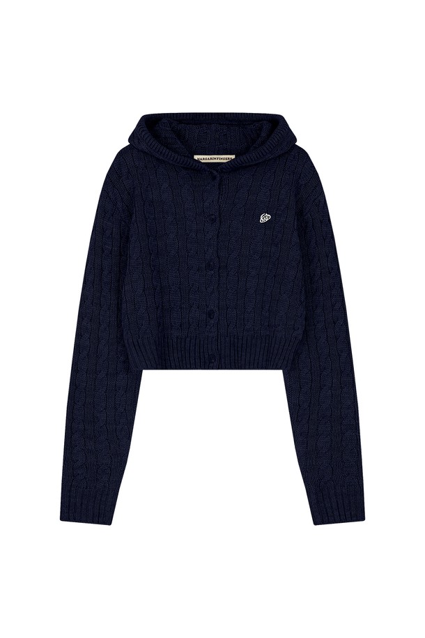 MARGARIN FINGERS - 가디건 - [24FW] HOODY CABLE-KNIT CARDIGAN (NAVY)