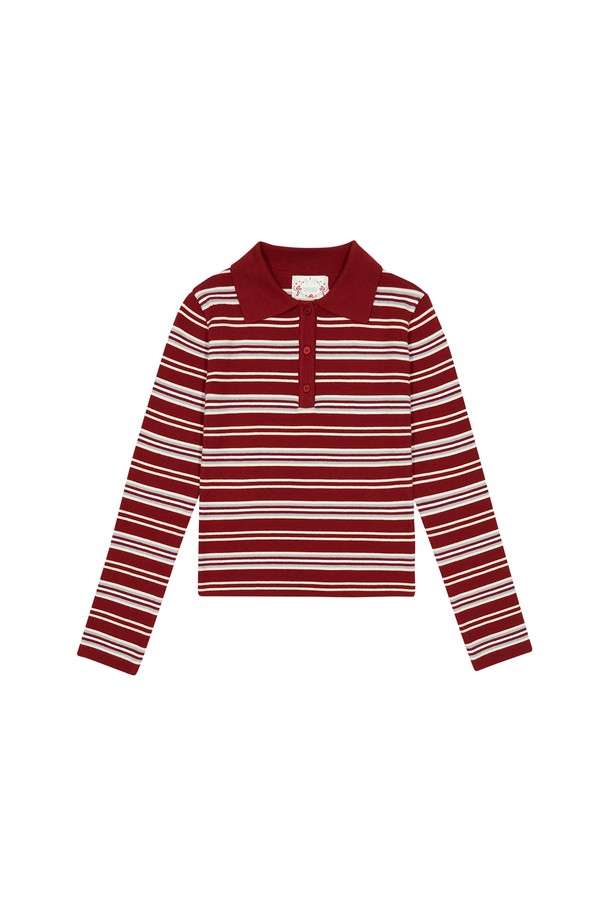 MARGARIN FINGERS - 스웨터 - [24FW] MULTI STRIPE PIQUE KNIT (DARK RED)