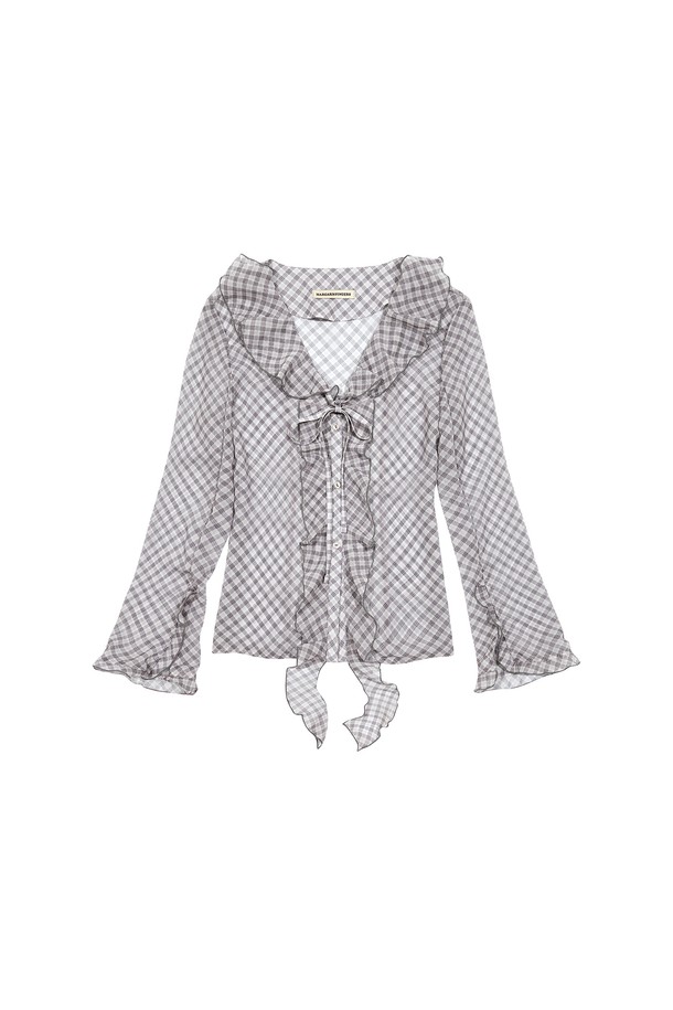 MARGARIN FINGERS - 블라우스 - [24FW] CHECK RUFFLE BLOUSE (GREY)