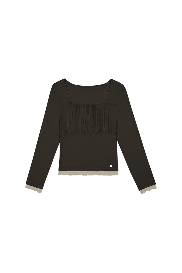 MARGARIN FINGERS - 긴소매 티셔츠 - [24FW] SQUARE SHIRRING TOP (CHARCOAL)