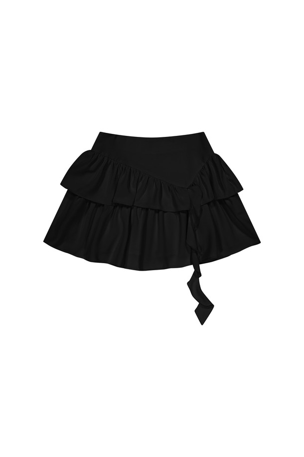 MARGARIN FINGERS - 미니스커트 - [24FW] RUFFLE UNBALANCE SKIRT (BLACK)