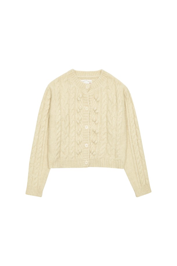 MARGARIN FINGERS - 가디건 - [24FW] POM POM TWIST CARDIGAN (YELLOW)