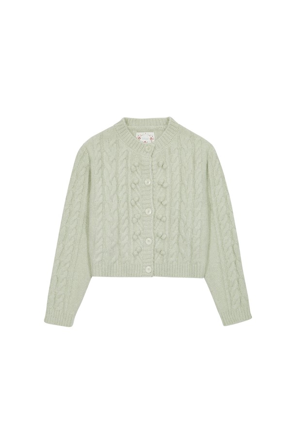 MARGARIN FINGERS - 가디건 - [24FW] POM POM TWIST CARDIGAN (MINT)