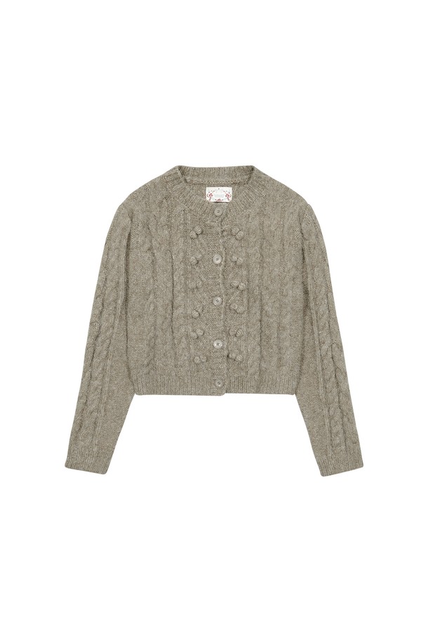 MARGARIN FINGERS - 가디건 - [24FW] POM POM TWIST CARDIGAN (BROWN)