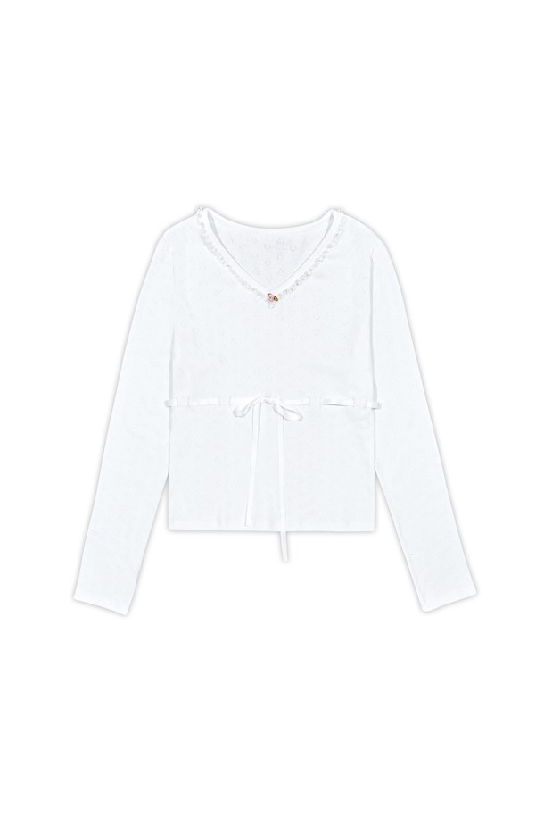 MARGARIN FINGERS - 긴소매 티셔츠 - [24FW] ROSE FRILL V-NECK TOP (WHITE)