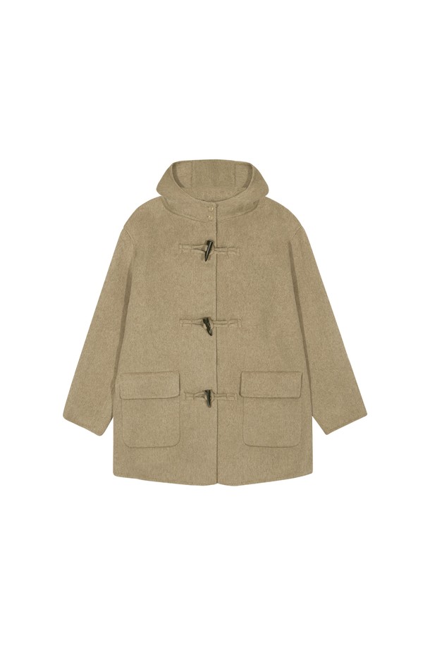 MARGARIN FINGERS - 코트 - [24WINTER] HOODED WOOL DUFFLE COAT (KHAKI BEIGE)