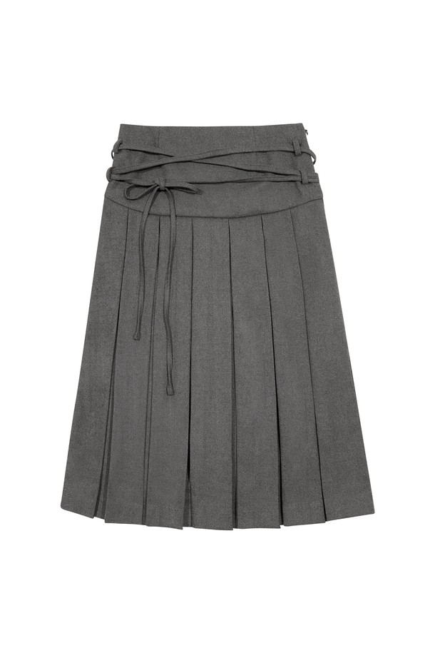 MARGARIN FINGERS - 롱스커트 - [24WINTER] STRING PLEATS SKIRT (CHARCOAL)