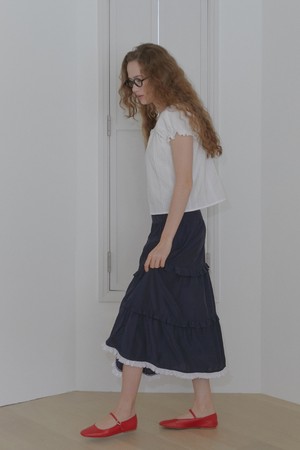 [24SUMMER] FRILL LONG SKIRT (NAVY)