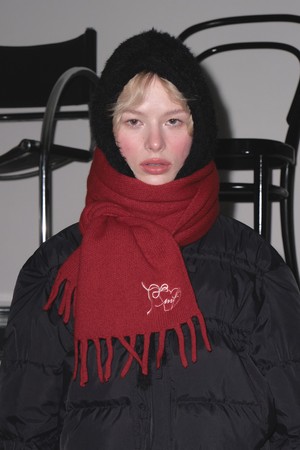 [11/22예약발송][24WINTER] HEART EMBROIDERY WOOL MUFFLER (RED)