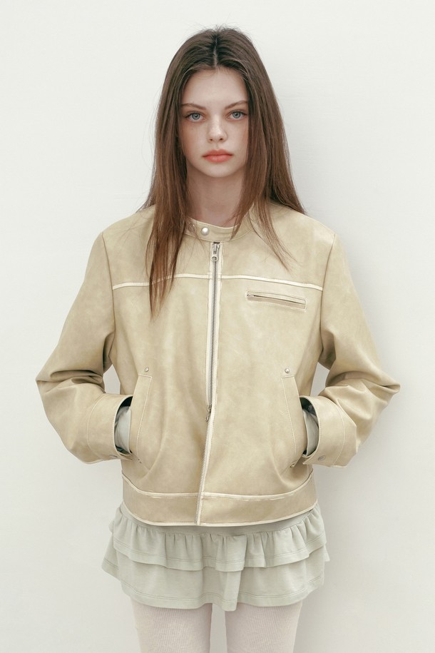 MARGARIN FINGERS - 레더 자켓 - [25SP] RIVET WASHED ECO LEATHER JACKET (BEIGE)