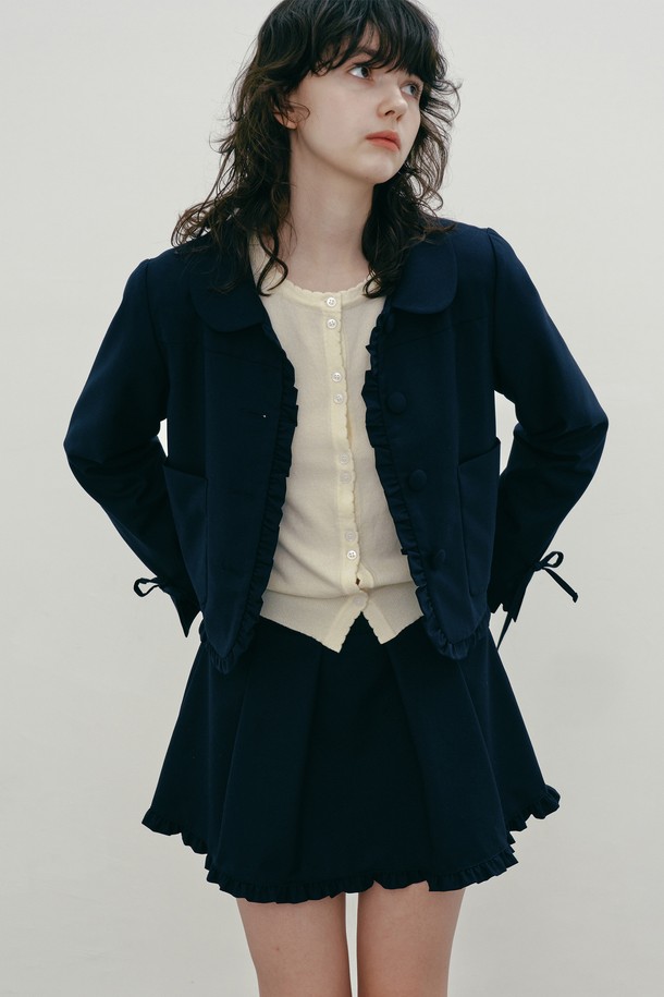 MARGARIN FINGERS - 자켓 - [25SP] FRILL RIBBON JACKET (NAVY)