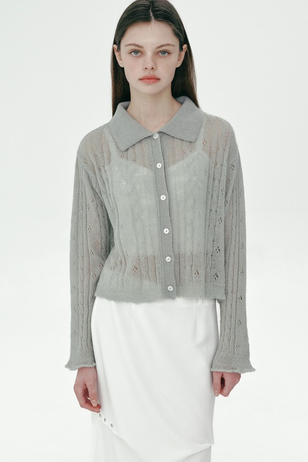 MARGARIN FINGERS - 가디건 - [25SP] COLLAR MOHAIR CARDIGAN (MINT)