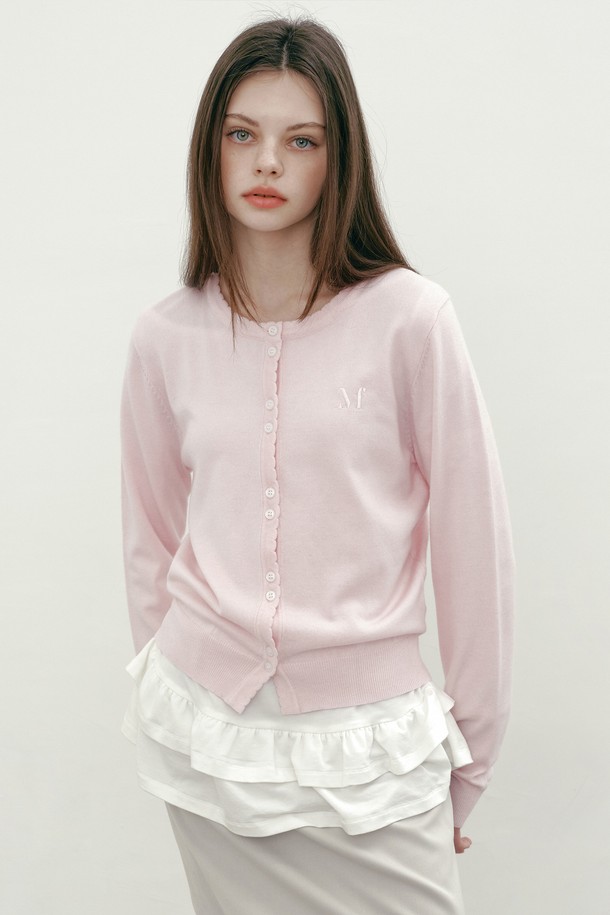 MARGARIN FINGERS - 가디건 - [25SP] LOGO SCALLOP CARDIGAN (LIGHT PINK)