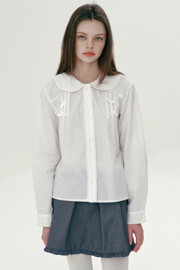 MARGARIN FINGERS - 블라우스 - [25SP] RIBBON PINTUCK BLOUSE (WHITE)