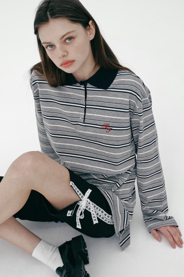 MARGARIN FINGERS - 긴소매 티셔츠 - [25SP] STRIPE PK SHIRT (GREY)