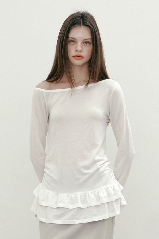 MARGARIN FINGERS - 긴소매 티셔츠 - [25SP] ONE SHOULDER FRILL T (WHITE)