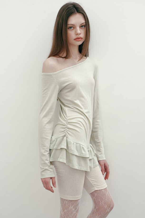 MARGARIN FINGERS - 긴소매 티셔츠 - [25SP] ONE SHOULDER FRILL T (MINT)