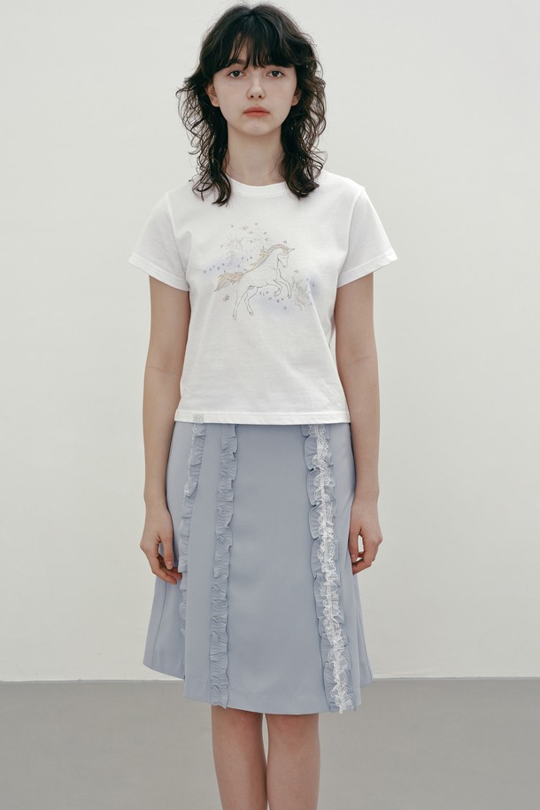 MARGARIN FINGERS - 미디스커트 - [25SP] LACE RUFFLE SKIRT (SKY)