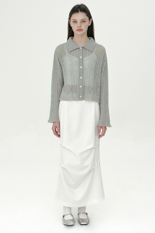 ★ Margarin Fingers★ RIVET LONG SKIRT (WHITE) MARGARIN FINGERS Rivet Long Skirt - White | 하이츠스토어