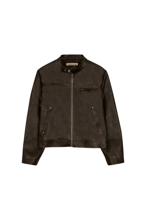 MARGARIN FINGERS - 레더 자켓 - [25SP] RIVET WASHED ECO LEATHER JACKET (BROWN)