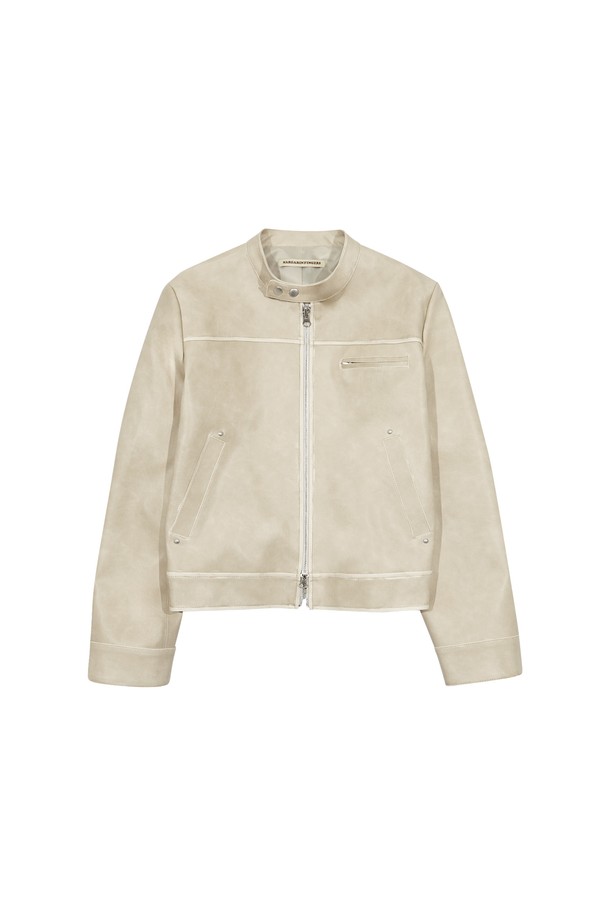 MARGARIN FINGERS - 레더 자켓 - [25SP] RIVET WASHED ECO LEATHER JACKET (BEIGE)