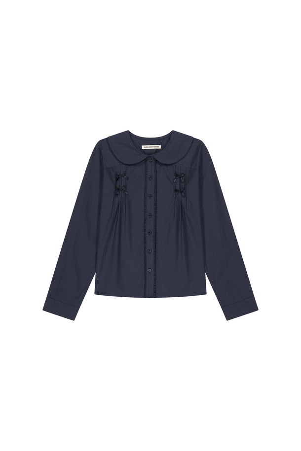 MARGARIN FINGERS - 블라우스 - [25SP] RIBBON PINTUCK BLOUSE (NAVY)