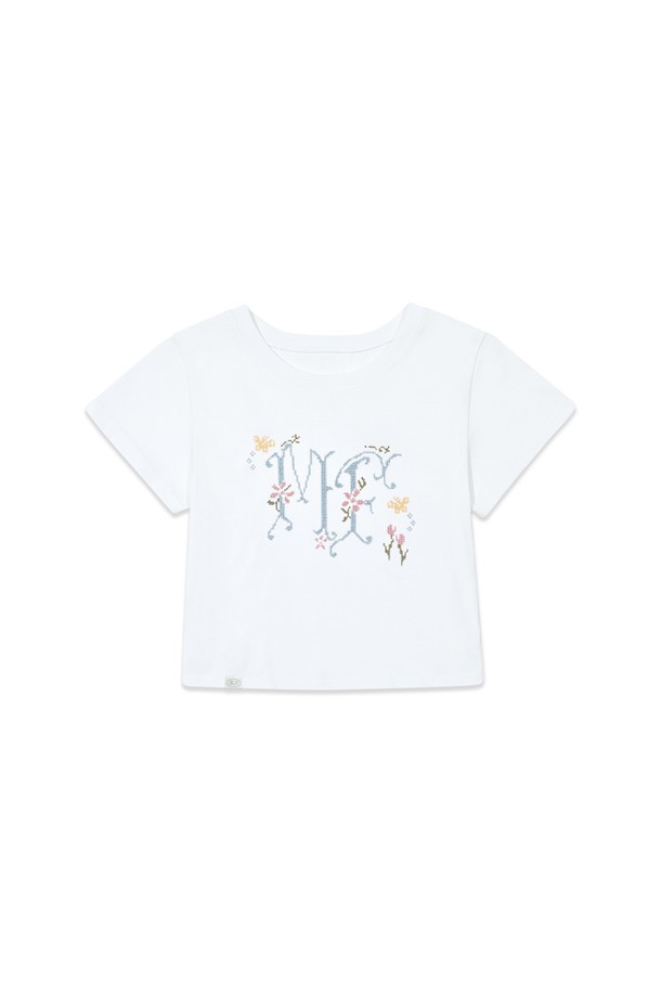 MARGARIN FINGERS - 반소매 티셔츠 - [25SP] CROSS STITCH LOGO T-SHIRT (WHITE)