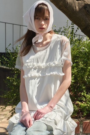 [25MID CAPSULE] MIXED FRILL MINI ONE PIECE (WHITE)