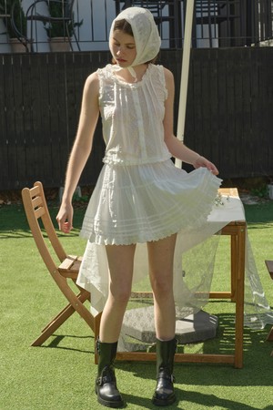 [25MID CAPSULE] PIN TUCK CANCAN SKIRT (WHITE)