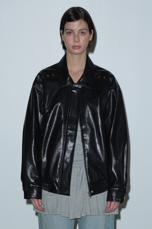 [25FW] RIVET FAKE LEATHER JACKET (BLACK)