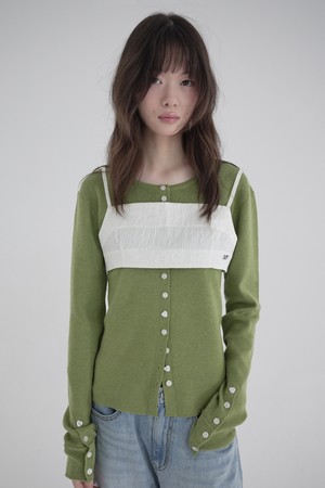 [25FW] HEART BUTTON SLIM CARDIGAN (OLIVE)