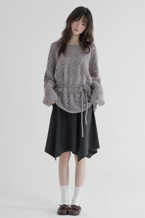 [25FW] UNBALANCED PIN-STRIPE SKIRT (CHARCOAL)