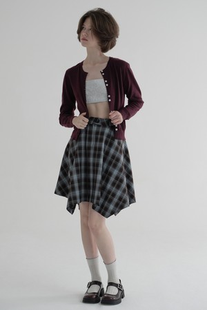 [25FW] UNBALANCED CHECK SKIRT (PURPLE)