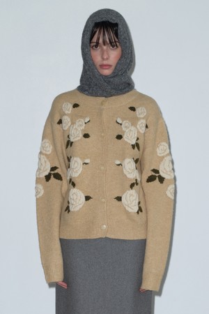 [25WINTER] ROSE JACQUARD CARDIGAN (BEIGE)