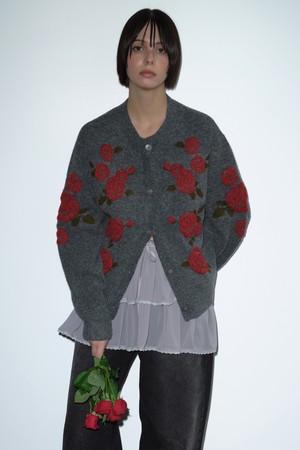 [25WINTER] ROSE JACQUARD CARDIGAN (GREY)
