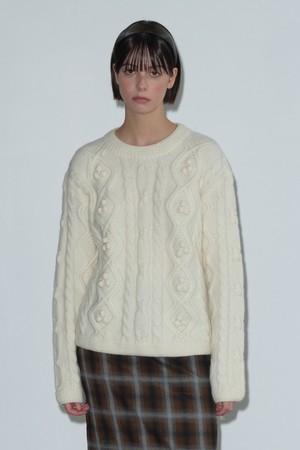 [25WINTER] ARGYLE POMPOM KNIT (IVORY)