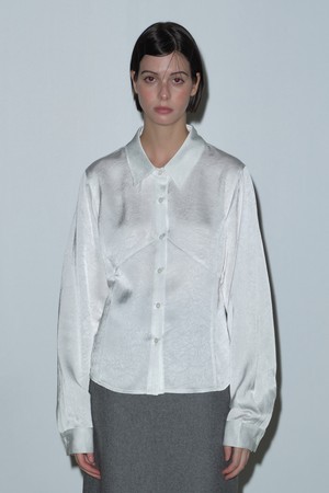 [25WINTER] JACQUARD PANEL BLOUSE (WHITE)