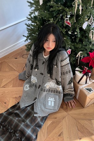 [25HOLIDAY] TREE COWICHAN KNIT CARDIGAN (GREY)