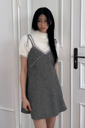 [25HOLIDAY] STUDS LAYERED MINI DRESS (GREY)