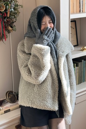 [25HOLIDAY] CORSAGE KNIT GLOVES (CHARCOAL)