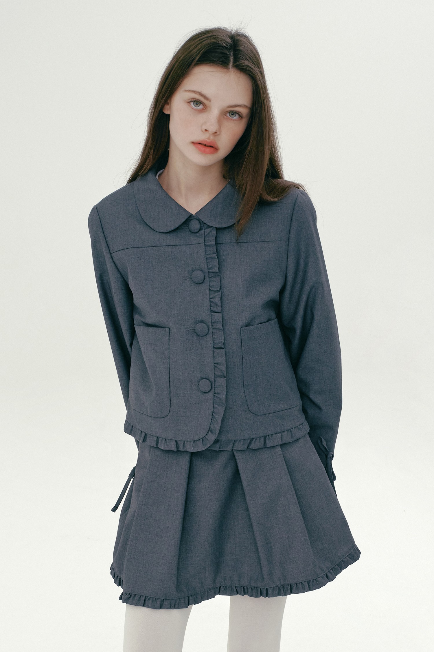 【MARGARIN FINGERS】25ss FRILL RIBBON JACKET MARGARIN FINGERS Frill Ribbon Jacket - Grey | 하이츠스토어
