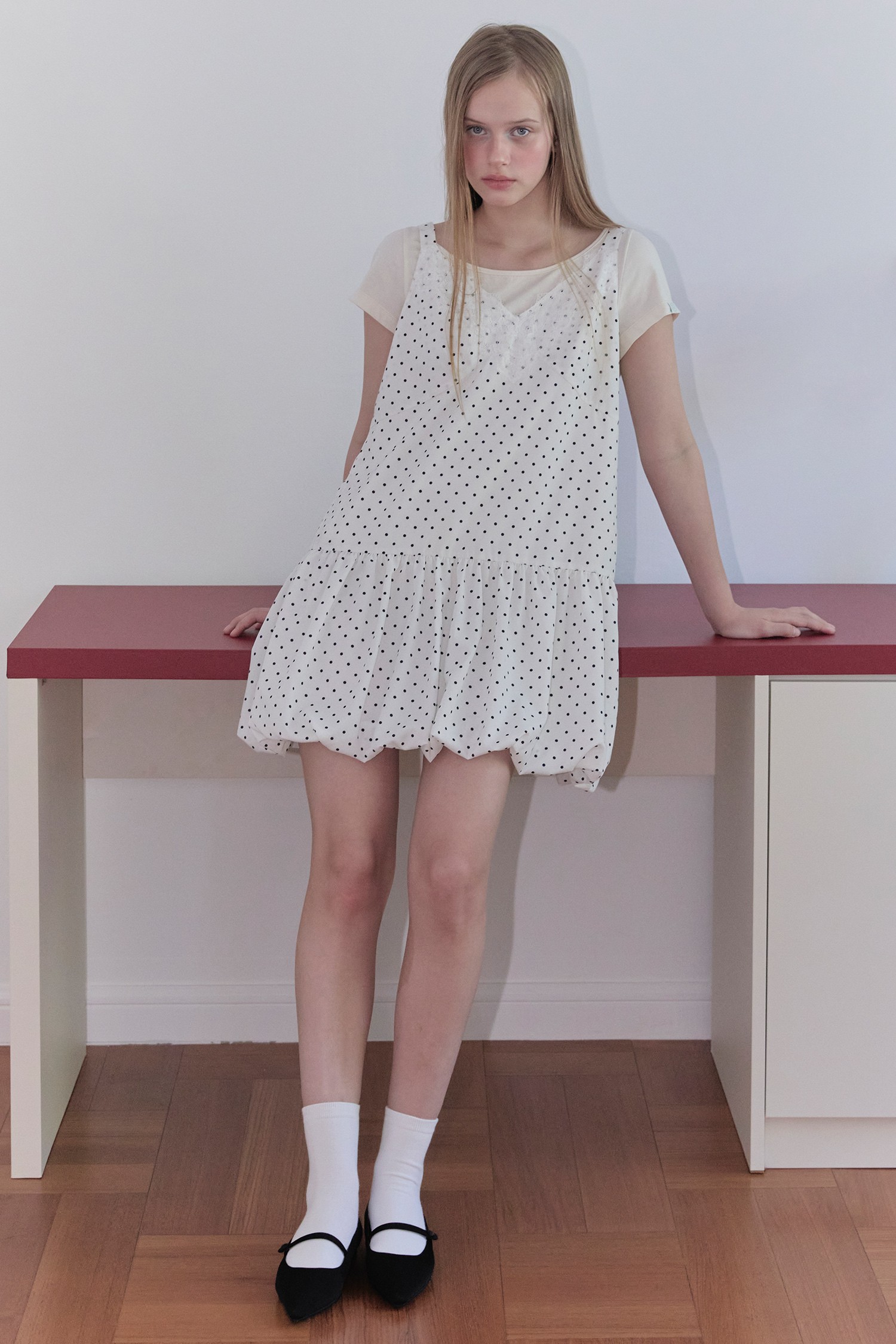 【MARGARIN FINGERS】25ss SHIRT BALLOON ONE-PIECE MARGARIN FINGERS] [25SUMMER] DOT BALLOON ONE PIECE (WHITE)