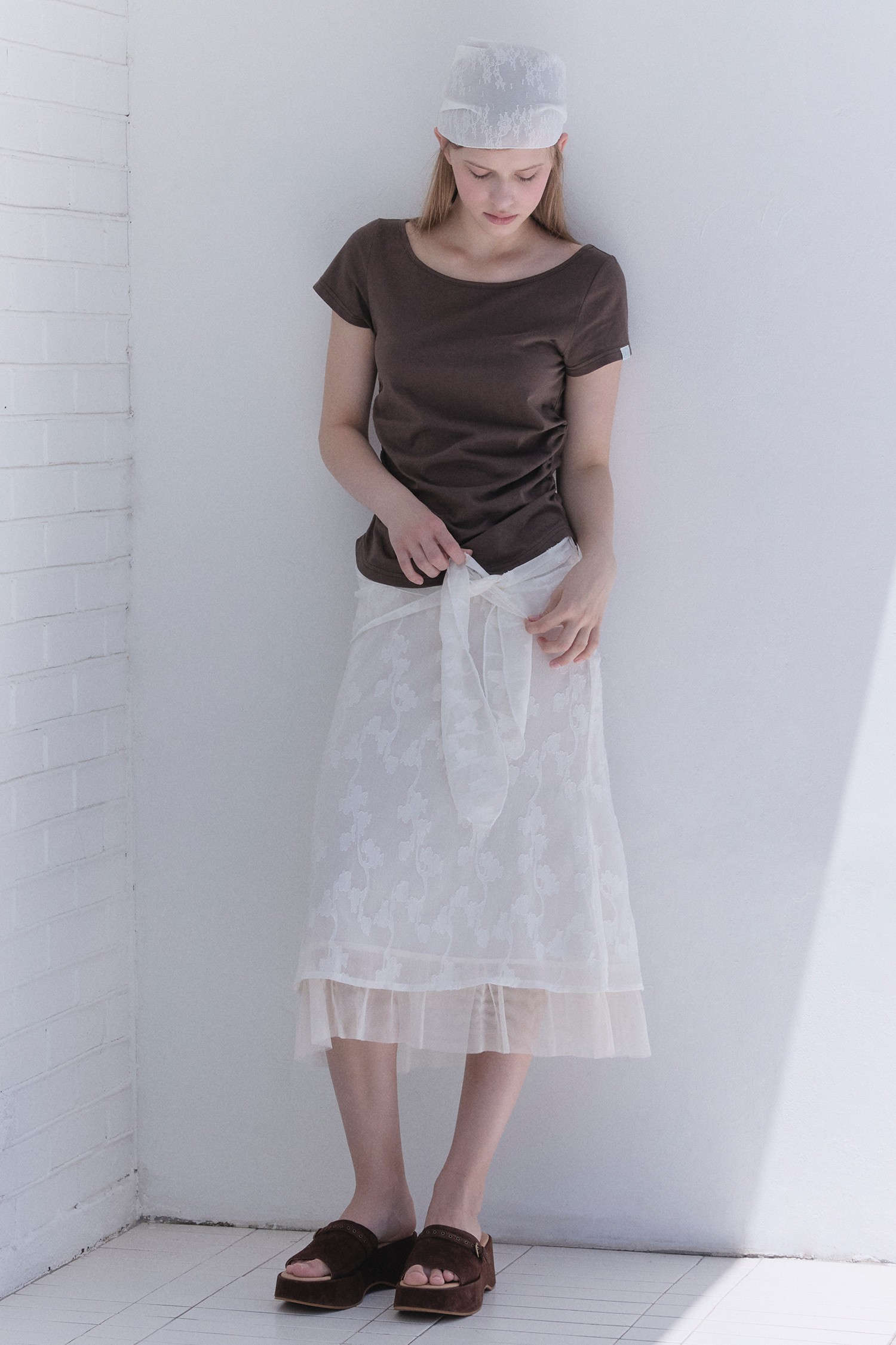 MARGARIN FINGERS ♥ RIBBON DETAIL MERMAID SKIRT MARGARIN FINGERS] RIBBON DETAIL MERMAID SKIRT (CREAM)