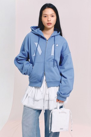 [26SPRING] LOGO APPLIQUE HOODIE ZIP-UP (BLUE)