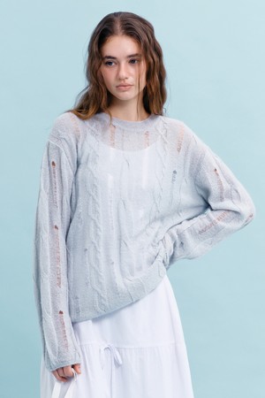 [26SPRING] CABLE DAMAGE PULLOVER (LIGHT BLUE)