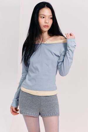 [26SPRING] OFF-SHOULDER LAYERED T-SHIRT (LIGHT BLUE)