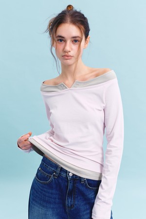 [26SPRING] OFF-SHOULDER LAYERED T-SHIRT  (LIGHT PINK)