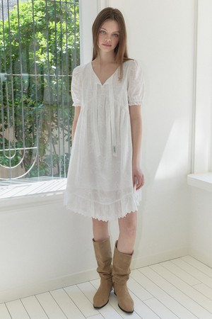 [26MID CAPSULE] FLORAL TIE ONE-PIECE (WHITE)