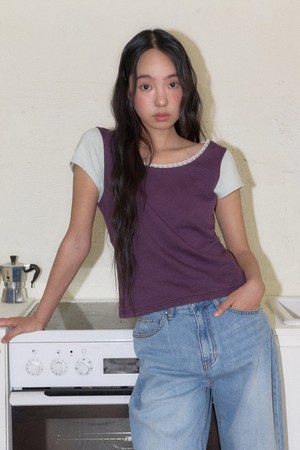 [26SUMMER] LACE COLOR POINT T-SHIRT (PURPLE)